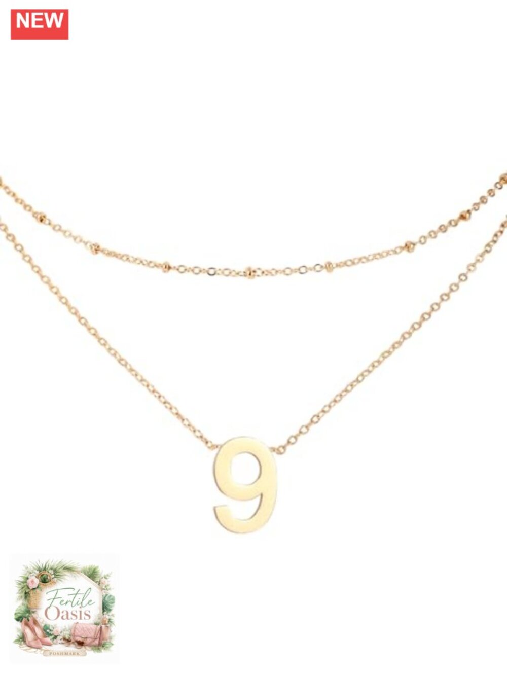 Stainless Steel Gold Number Pendant Necklace Double Dainty Chain Jewelry Gift